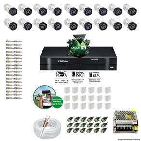 Kit Cftv 18 Câmeras VHD 3130B 720P 3,6mm DVR Intelbras MHDX 1032 + Acessórios