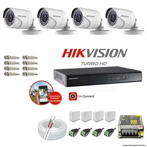 Kit CFTV 4 Câmeras Hikvision DVR 4 Canais DS-7204 Acessórios