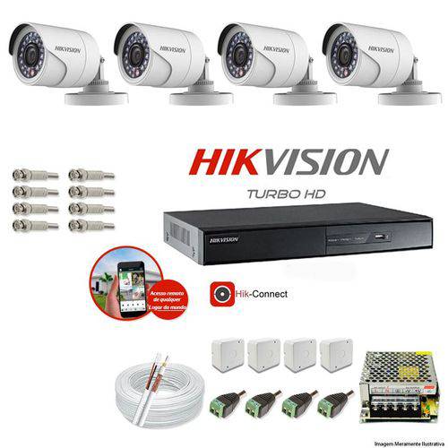 Kit Cftv 4 Câmeras Hikvision Dvr 8 Canais Ds-7208 Acessórios