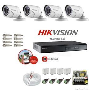Kit CFTV 4 Câmeras Hikvision DVR 8 Canais DS-7208 Acessórios