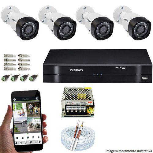 Kit Cftv 4 Câmeras Vhd 1010B Bullet 720p Dvr 8 Canais Intelbras Mhdx + Cabo