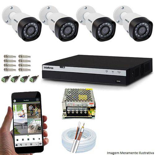 Kit Cftv 4 Câmeras Vhd 1220b 1080p 3,6mm Dvr Intelbras Mhdx 3004 + Acessorios