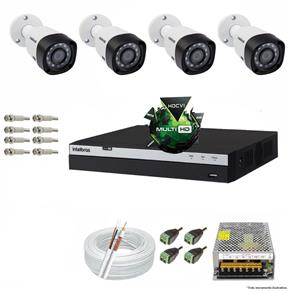 Kit CFTV 4 Câmeras VHD 1220B 1080P 3,6mm DVR Intelbras MHDX 3004 + ACESSORIOS