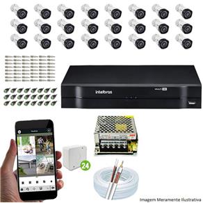 Kit Cftv 24 Câmeras VHD 3130B 720P 3,6mm DVR Intelbras MHDX 1032 + Acessórios