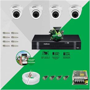 Kit Cftv 4 Câmeras VHD 3120D 720P 2,8mm DVR Intelbras MHDX 1004 + ACESSORIOS