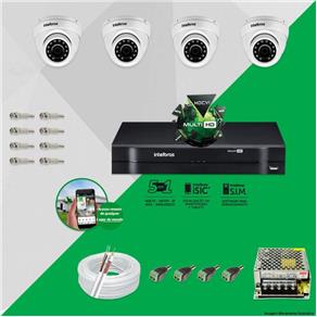 Kit CFTV 4 Câmeras VHD 3120D 720P 2,8mm DVR Intelbras MHDX 1008 + ACESSORIOS