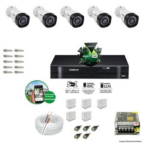 Kit CFTV 5 Câmeras VHD 3130B 720P 3,6mm DVR Intelbras MHDX 1008 + ACESSORIOS