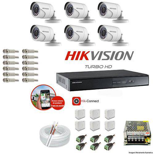 Kit Cftv 6 Câmeras Hikvision Dvr 8 Canais Ds-7208 Acessórios