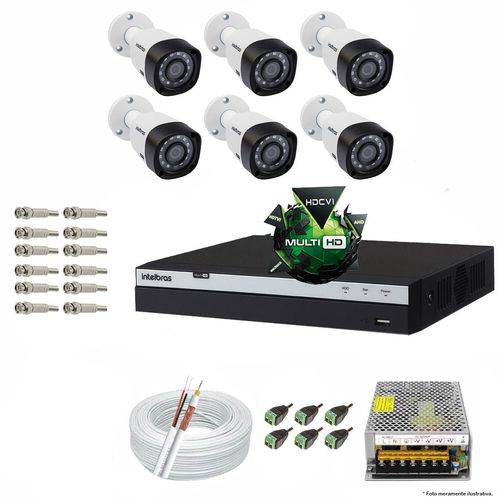 Kit Cftv 6 Câmeras VHD 1220B 1080P 3,6mm DVR Intelbras MHDX 3108 + ACESSORIOS