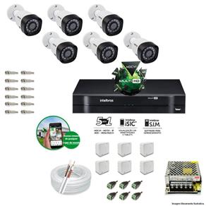 Kit CFTV 6 Câmeras VHD 3130B 720P 3,6mm DVR Intelbras MHDX 1008 + ACESSORIOS