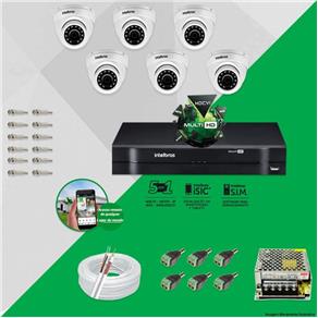 Kit CFTV 6 Câmeras VHD 3120D 720P 2,8mm DVR Intelbras MHDX 1008 + ACESSORIOS