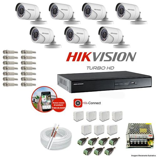 Kit Cftv 7 Câmeras Hikvision Dvr 8 Canais Ds-7208 Acessórios