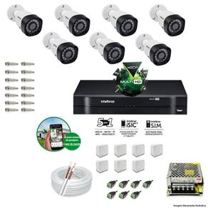 Kit CFTV 7 Câmeras VHD 3130B 720P 3,6mm DVR Intelbras MHDX 1008 + Acessórios