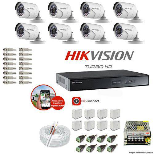 Kit Cftv 8 Câmeras Hikvision Dvr 8 Canais Ds-7208 Acessórios