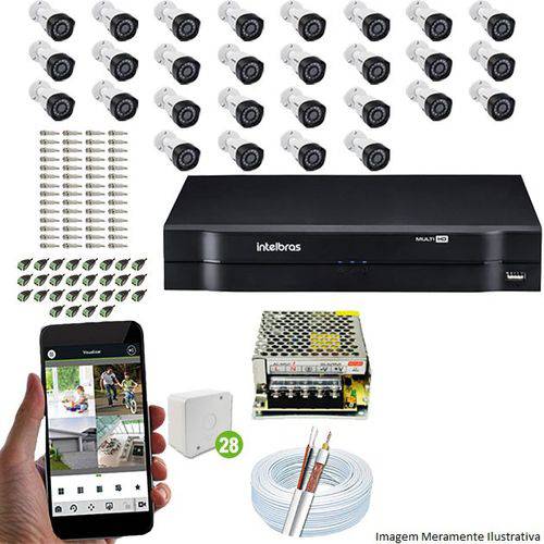 Kit Cftv 28 Câmeras Vhd 3130b 720p 3,6mm Dvr Intelbras Mhdx 1032 + Acessórios