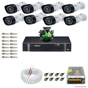 Kit CFTV 8 Câmeras VHD 3120B 720P 2,6mm DVR Intelbras MHDX 1008 + ACESSORIOS