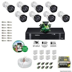 Kit CFTV 8 Câmeras VHD 3130B 720P 3,6mm DVR Intelbras MHDX 1008 + Acessórios