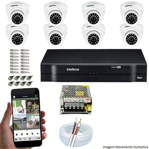 Kit Cftv 8 Câmeras Vhd 3120d 720p 2,8mm Dvr Intelbras Mhdx 1008 + Acessorios