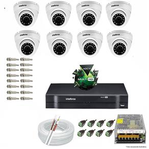 Kit CFTV 8 Câmeras VHD 3120D 720P 2,8mm DVR Intelbras MHDX 1008 + ACESSORIOS