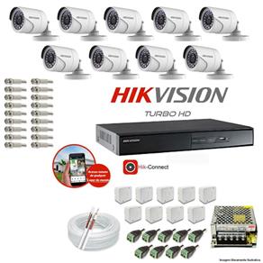 Kit CFTV 9 Câmeras Hikvision DVR 16 Canais DS-7216 Acessórios