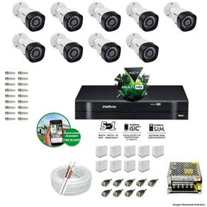 Kit CFTV 9 Câmeras VHD 3130B 720P 3,6mm DVR Intelbras MHDX 1016 + Acessórios