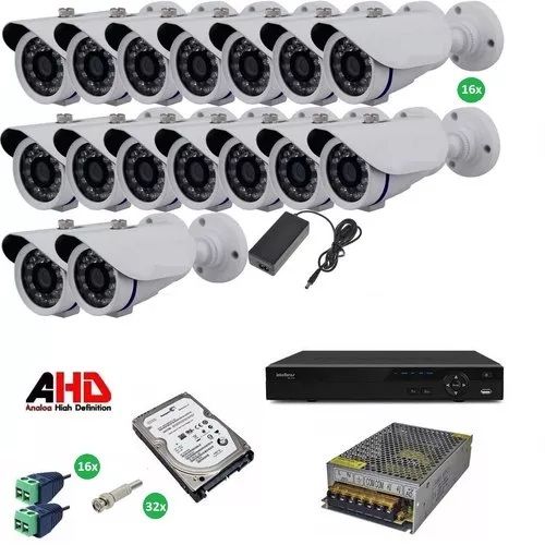 Kit Cftv Ahd 16 Camera 720p HD+dvr 16 Canais Intelbras+hd2tb