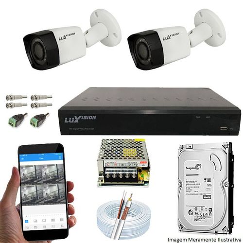 Kit Cftv 2 Câmeras Luxvision 720p Dvr 4 Canais Luxvision Ecd 5 em 1 + HD 1TB