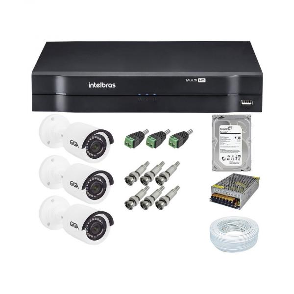 Tudo sobre 'Kit CFTV 3 Câmeras Segurança GIGA HD 720P + Dvr Intelbras MHDX 1104 + HD 500GB Seagate + Acessórios'