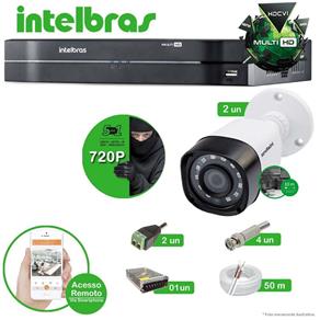 Kit Cftv 2 Câmeras VHD 1010B Bullet 720p Dvr 4 Canais Intelbras MHDX + CABO