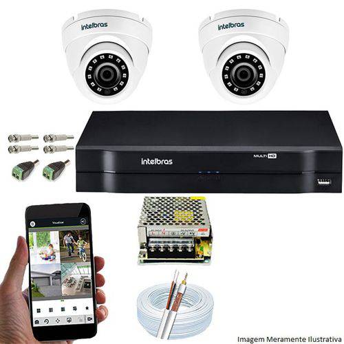 Kit Cftv 2 Câmeras Vhd 3120d 720p 2,8mm Dvr Intelbras Mhdx 1004 + Acessorios