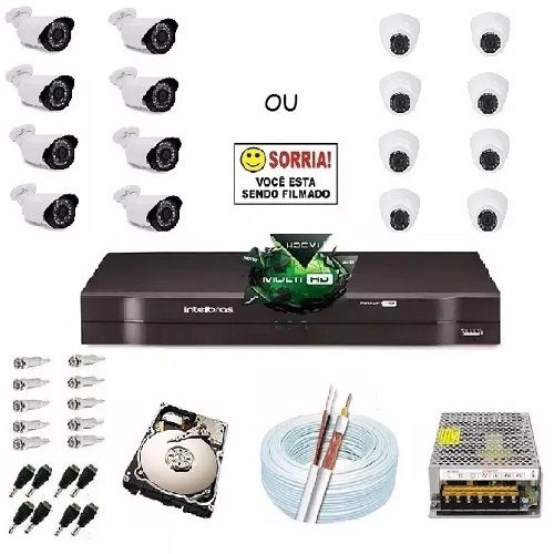 Kit Cftv Dvr Intelbras + HD + 8 Câm Infra Ahd 720p 30m+fonte