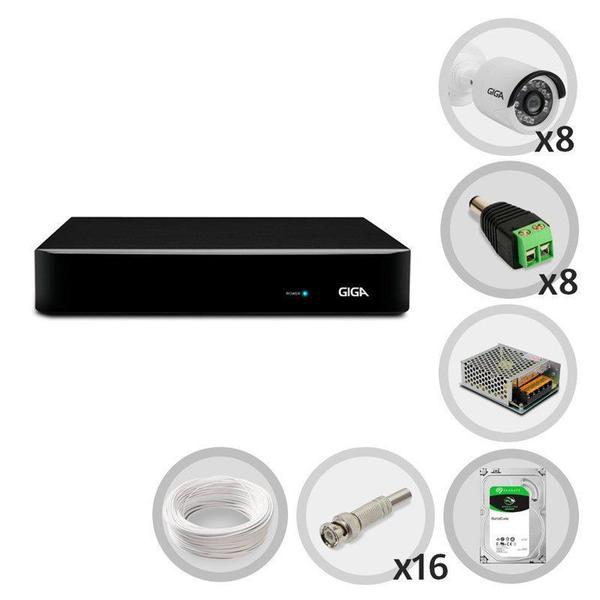 Kit CFTV Giga com 8 Câmeras Bullet 720p DVR 8 Canais Open HD - Giga Security