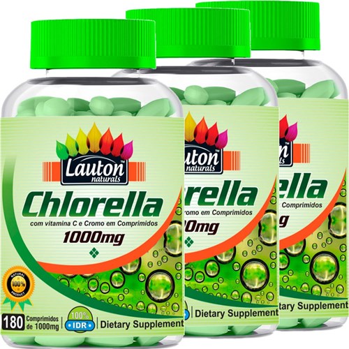 Kit 3 Clorella 1000 Mg 180 Comprimidos Lauton Nutrition