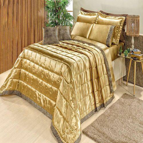 Kit Cobre Leito Safari Casal Queen 7 Peças Dourado