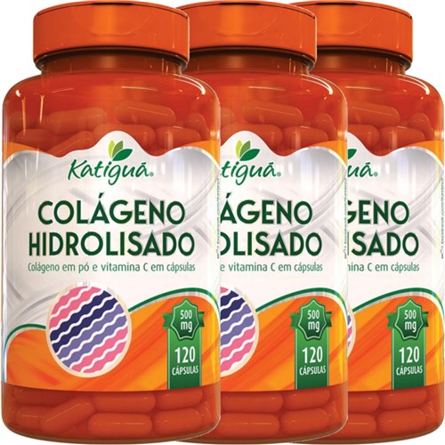Kit 3 Colágeno Hidrolisado com Vitamina C 120 Cápsulas Katigua