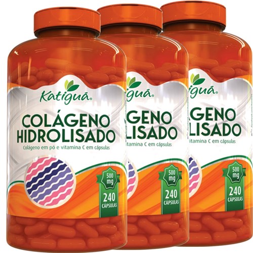 Kit 3 Colágeno Hidrolisado com Vitamina C 240 Cápsulas Katigua