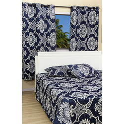Tudo sobre 'Kit Colcha Queen Boutis Bali Azul com 2 Porta Travesseiros + Cortina 180x240cm - Casa & Conforto'