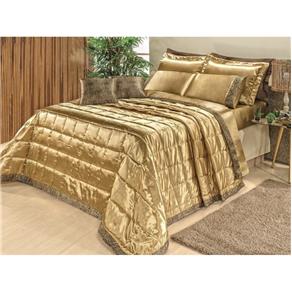 Kit Colcha Cobre Leito 9 Peças Safári Dourado para Cama Queen