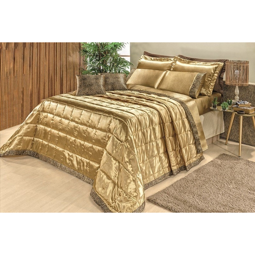 Kit Colcha Cobre Leito 9 Peças Safári Dourado para Cama Queen