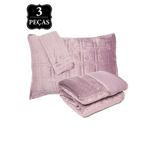 Kit Colcha King Corttex Living Art Veludo com Pesponto 3pçs Rosa