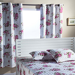 Kit Colcha Queen Boutis Marselha Floral com 2 Porta-Travesseiros + Cortina (180x240cm) - Casa & Conforto