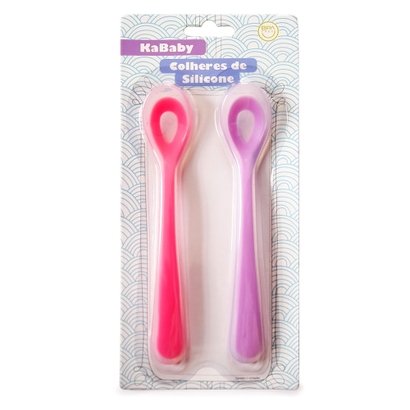 Kit - 2 Colheres de Silicone - Rosa - KaBaby