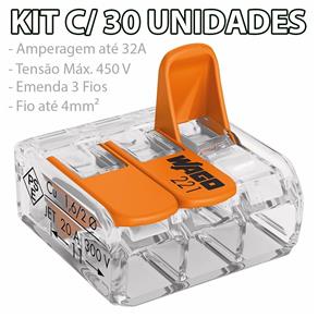 Kit com 30 Conector Emenda 3 Fios Mod 221-413