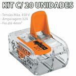 Kit Com 20 Conector Wago Emenda 2 Fios Mod 221-412