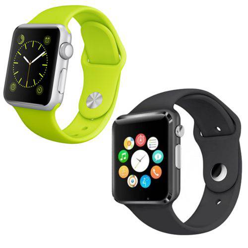 Kit com 02 Relógios Smartwatch A1 Touch Bluetooth Pedômetro Gear Chip - Verde e Preto