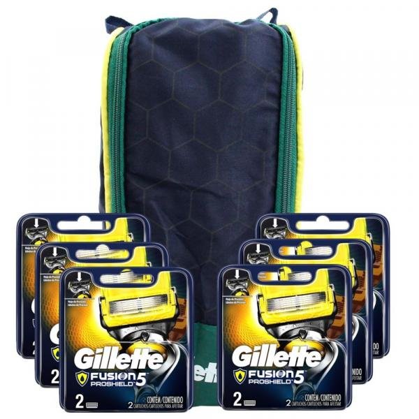 Kit com 12 Cargas Gillette Fusion Proshield + 1 Porta Chuteira