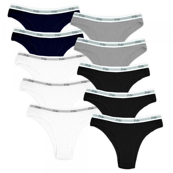 Kit com 10 Calcinhas Tanga Biquini II com Elástico - Polo Match