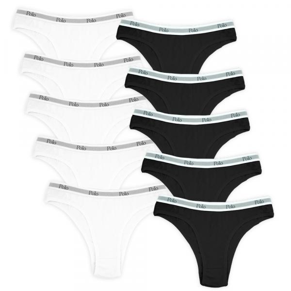 Kit com 10 Calcinhas Tanga Biquini III com Elástico - Polo Match