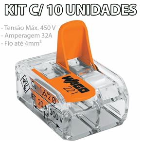 Kit com 10 Conector Emenda 2 Fios Mod 221-412