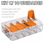 Kit Com 10 Conector Wago Emenda 5 Fios Mod 221-415